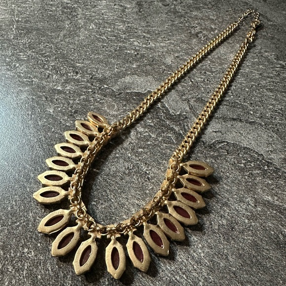 Vintage Gold Chain Necklace with Marquise Cut Stones - Picture 2 of 5